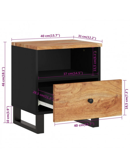 Comodino in Legno Massello di Acacia e Legno Multistrato