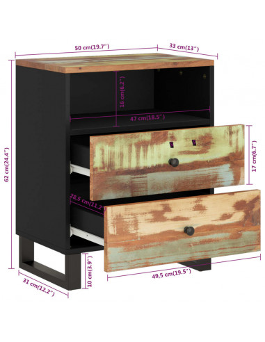 Comodino 50x33x62cm Legno Massello Recupero e Legno Multistrato