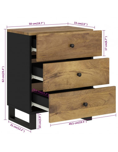 Comodino 50x33x62cm Legno Massello di Mango e Legno Multistrato