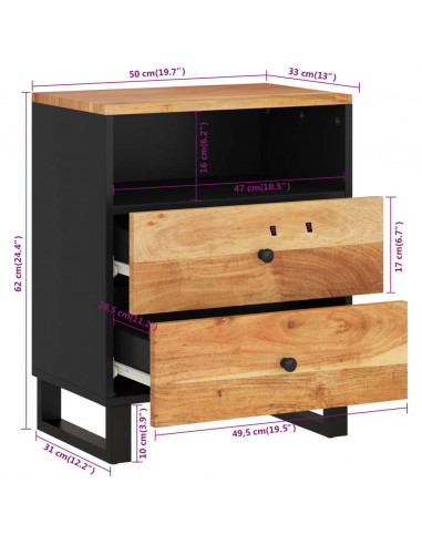 Comodino 50x33x62 cm Legno Massello Acacia e Legno Multistrato