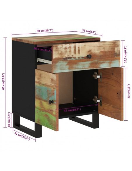 Comodino 50x33x60cm Legno Massello Recupero e Legno Multistrato