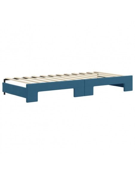 Divano Letto Estraibile con Cassetti Blu 90x200 cm in Velluto