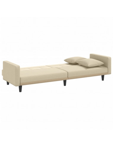 Divano Letto con Cuscini Crema in Tessuto