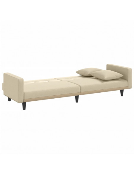 Divano Letto con Cuscini Crema in Tessuto