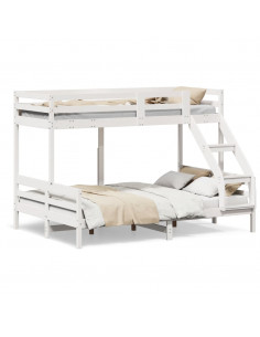 Letto a Castello 90x200/140x200cm Bianco Legno Massello di Pino