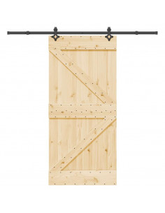 Porta Scorrevole con Set Hardware 95x210 cm Legno Massello Pino