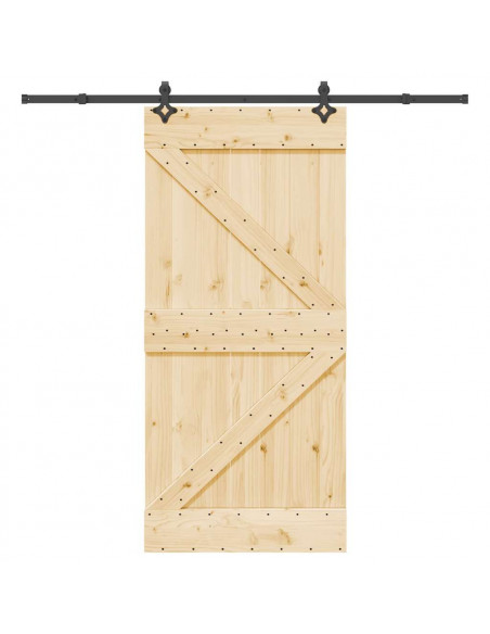 Porta Scorrevole con Set Hardware 95x210 cm Legno Massello Pino
