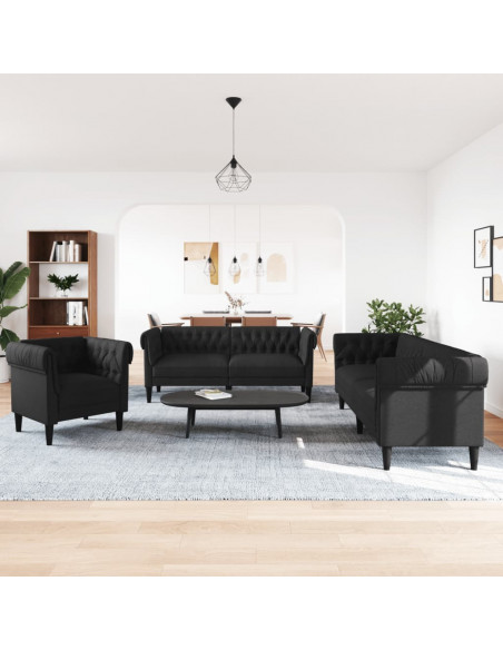 Set d Divani 3 pz Nero in Tessuto