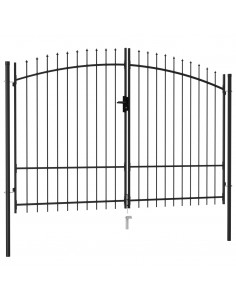 Cancello a Doppia Anta con Punte in Acciaio 3x2 m Nero