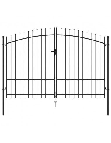 Cancello a Doppia Anta con Punte in Acciaio 3x2 m Nero