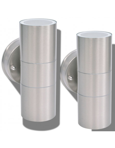Applique LED Parete 2pz Acciaio Inox Proiezione Alto/Basso