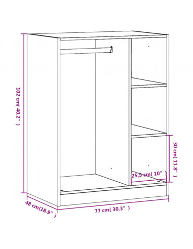 Armadio Bianco 77x48x102 cm in Legno Multistrato