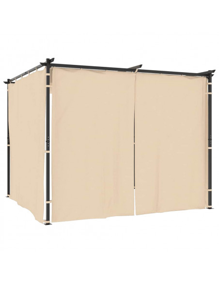 Gazebo con Tende 3x3 m Crema in Acciaio