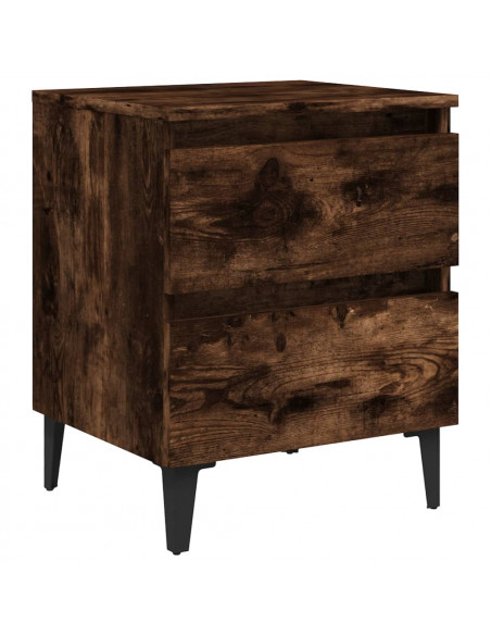 Comodino con Gambe in Metallo Rovere Fumo 40x35x50 cm