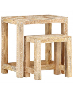 Set Tavolini da Salotto 2 pz in Legno Massello di Mango