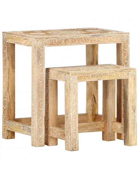Set Tavolini da Salotto 2 pz in Legno Massello di Mango