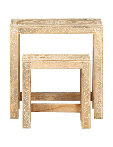 Set Tavolini da Salotto 2 pz in Legno Massello di Mango