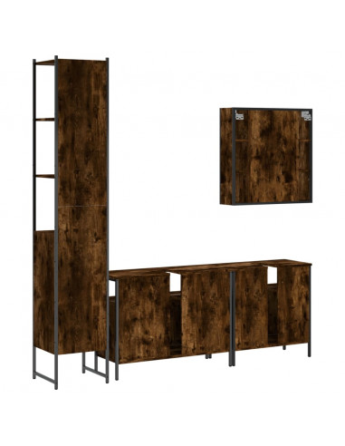Set Mobili da Bagno 4 pz Rovere Fumo in Legno Multistrato