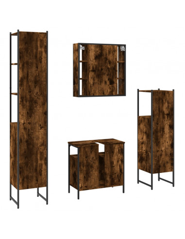 Set Mobili da Bagno 4 pz Rovere Fumo in Legno Multistrato