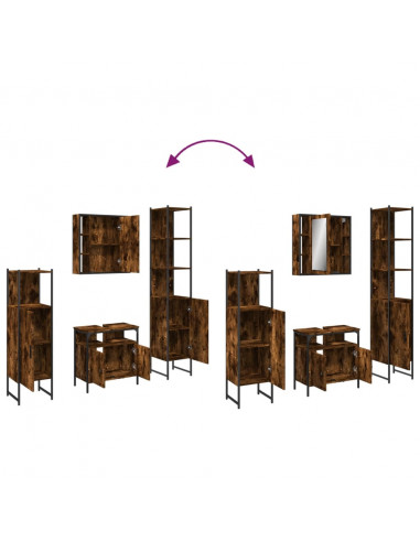 Set Mobili da Bagno 4 pz Rovere Fumo in Legno Multistrato