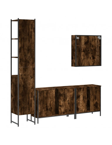 Set Mobili da Bagno 4 pz Rovere Fumo in Legno Multistrato