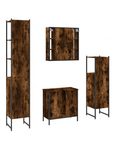 Set Mobili da Bagno 4 pz Rovere Fumo in Legno Multistrato
