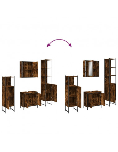 Set Mobili da Bagno 4 pz Rovere Fumo in Legno Multistrato