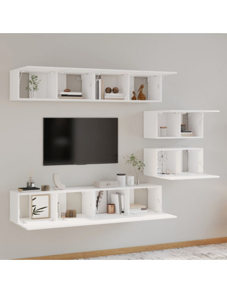 Set di Mobili Porta TV 6 pz Bianco in Legno Multistrato