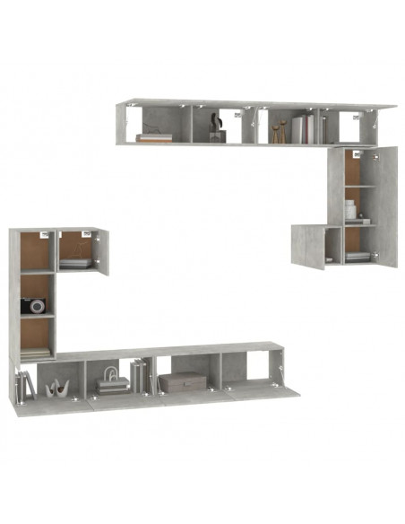 Mobile Porta TV a Parete Grigio Cemento in Legno Multistrato