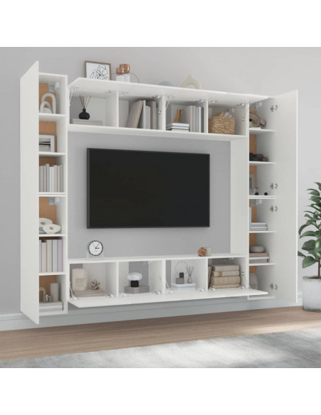 Set Mobili Porta TV 8pz Bianco in Legno Multistrato