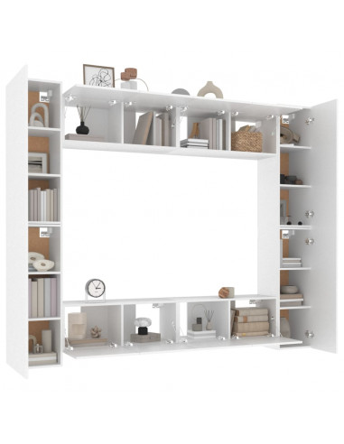 Set Mobili Porta TV 8pz Bianco in Legno Multistrato