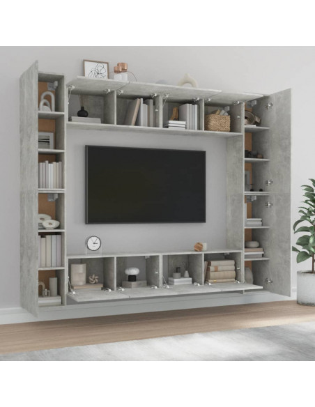 Set Mobili Porta TV 8pz Grigio Cemento in Legno Multistrato