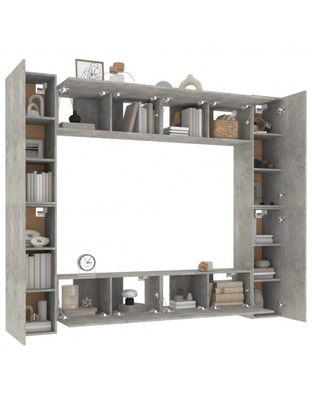 Set Mobili Porta TV 8pz Grigio Cemento in Legno Multistrato