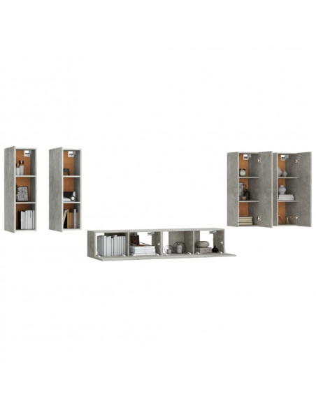 Set di Mobili Porta TV 6 pz Grigio Cemento in Legno Multistrato
