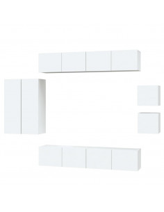 Set Mobili Porta TV 8pz Bianco in Legno Multistrato