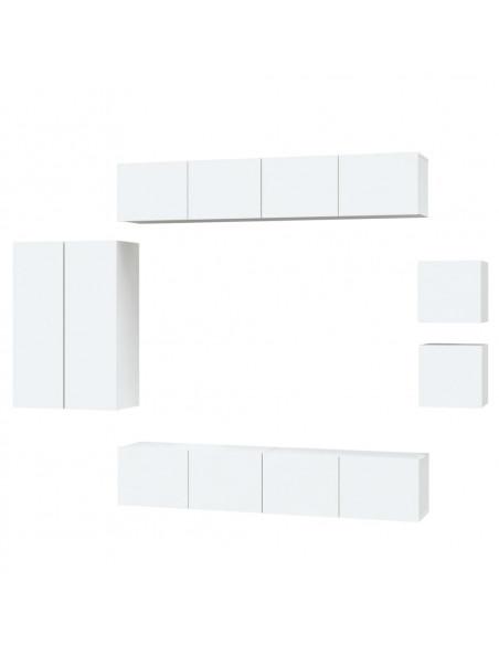 Set Mobili Porta TV 8pz Bianco in Legno Multistrato