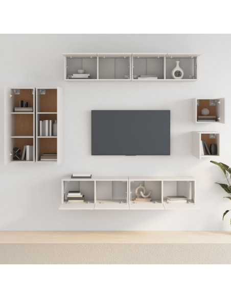 Set Mobili Porta TV 8pz Bianco in Legno Multistrato