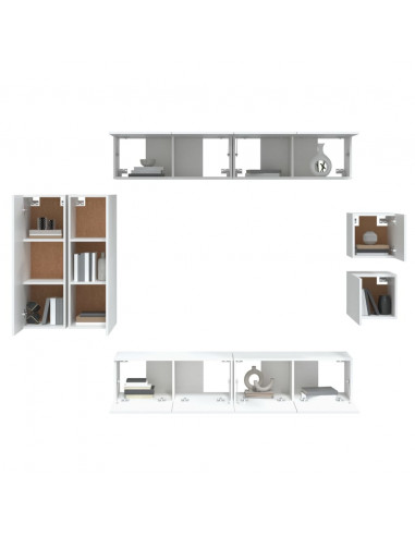 Set Mobili Porta TV 8pz Bianco in Legno Multistrato