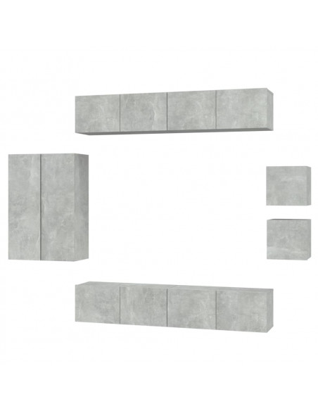 Set Mobili Porta TV 8pz Grigio Cemento in Legno Multistrato