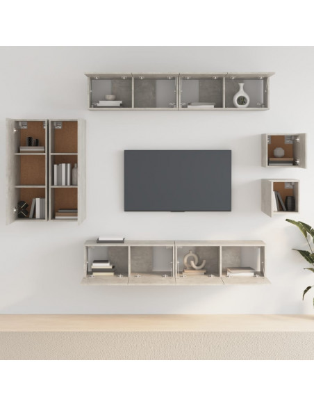 Set Mobili Porta TV 8pz Grigio Cemento in Legno Multistrato