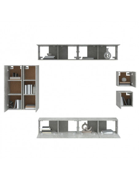 Set Mobili Porta TV 8pz Grigio Cemento in Legno Multistrato