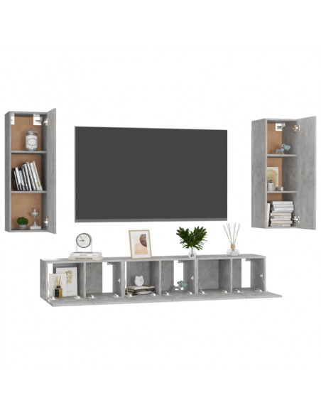 Set di Mobili Porta TV 5 pz Grigio Cemento in Legno Multistrato