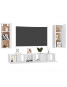 Set Mobili Porta TV 5 pz Bianco in Legno Multistrato 2