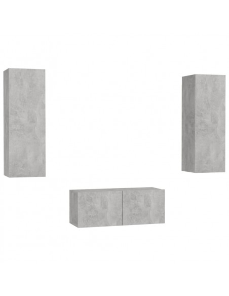 Set di Mobili Porta TV 3 pz Grigio Cemento in Legno Multistrato