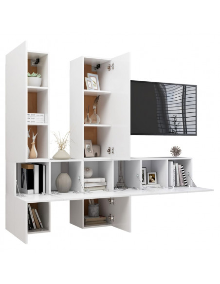 Set Mobili Porta TV 7 pz Bianco in Legno Multistrato