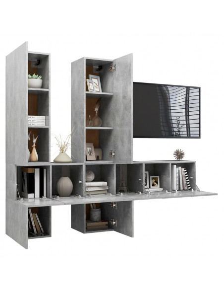 Set di Mobili Porta TV 7 pz Grigio Cemento in Legno Multistrato