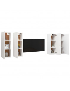 Mobili Porta TV 4 pz Bianchi 30,5x30x90 cm in Legno Multistrato 2