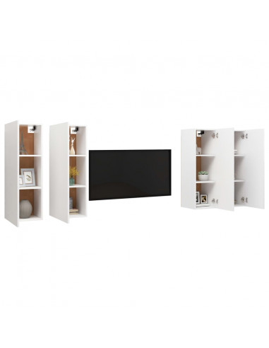 Mobili Porta TV 4 pz Bianchi 30,5x30x90 cm in Legno Multistrato