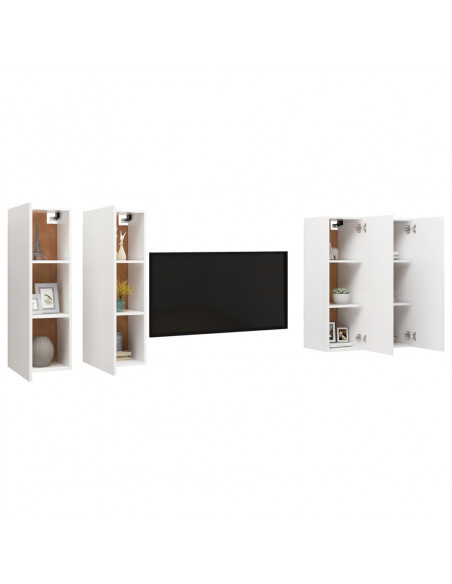 Mobili Porta TV 4 pz Bianchi 30,5x30x90 cm in Legno Multistrato