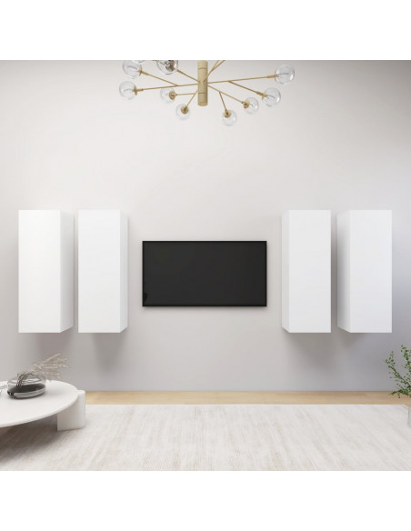 Mobili Porta TV 4 pz Bianchi 30,5x30x90 cm in Legno Multistrato